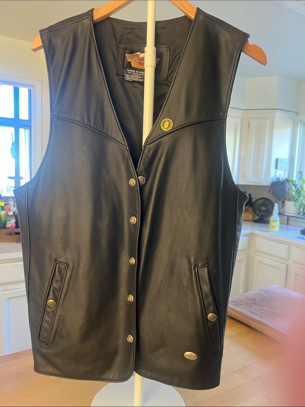 This is a  vintage Harley-Davidson leather biker vest.